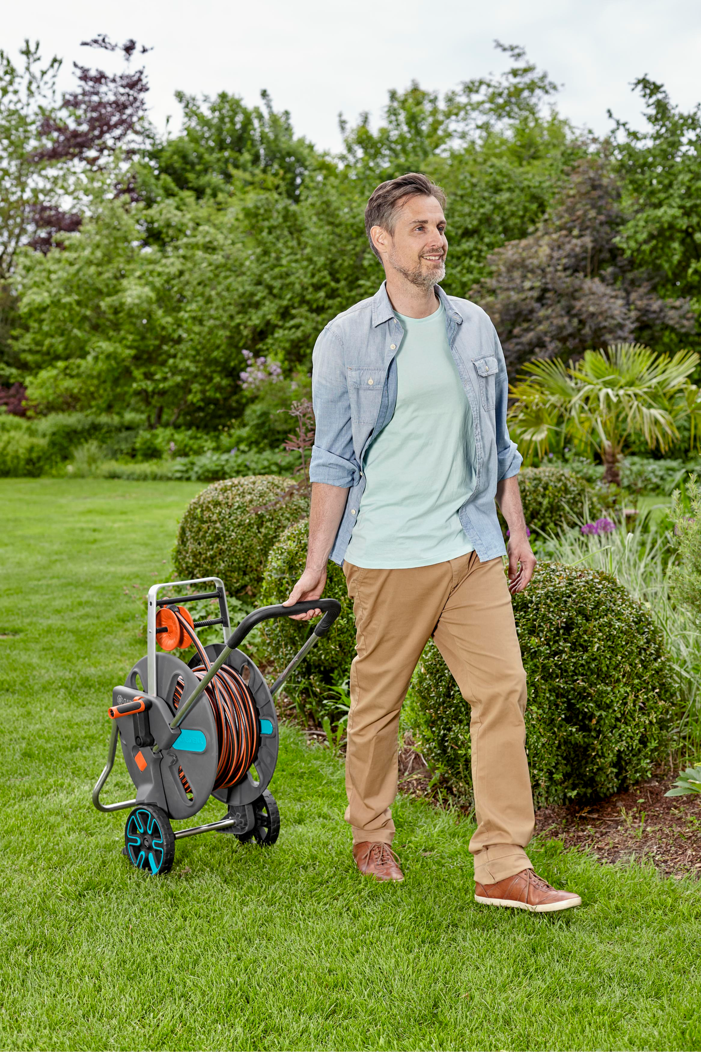 Letkuvaunu Gardena CleverRoll L Easy -sarja Classic-letku 19 mm 30 m varusteilla