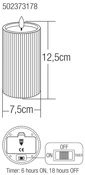 Led-vahakynttilä Cello Vekki 12,5cm valkoinen