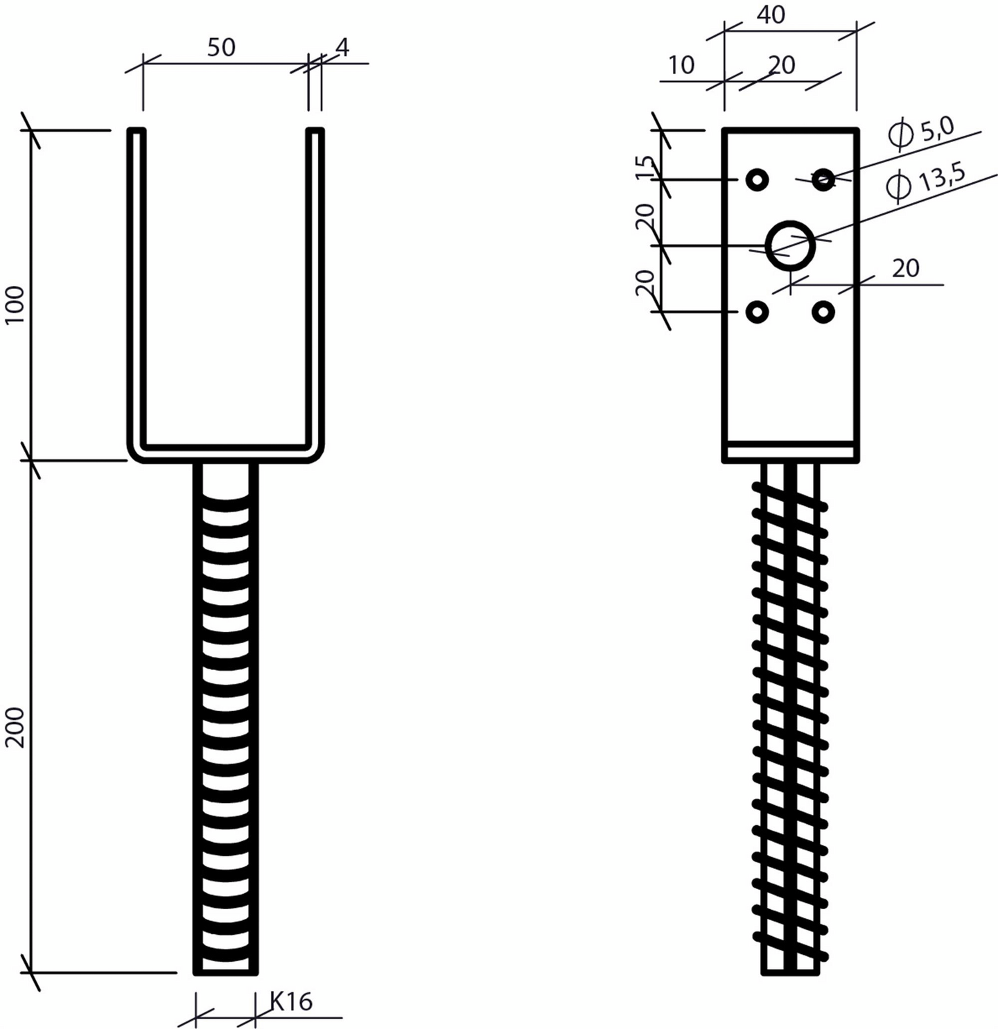 Pilarikenkä Paslode KZN U 50x40x100+200mm