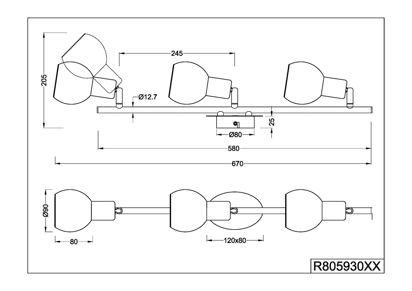 Kattovalaisin TRIO Brest E14 3-osainen kromi