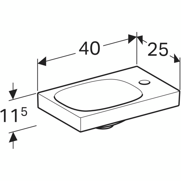 Pesuallas Geberit Acanto L40 S25cm hanareikä oikealla Keratect