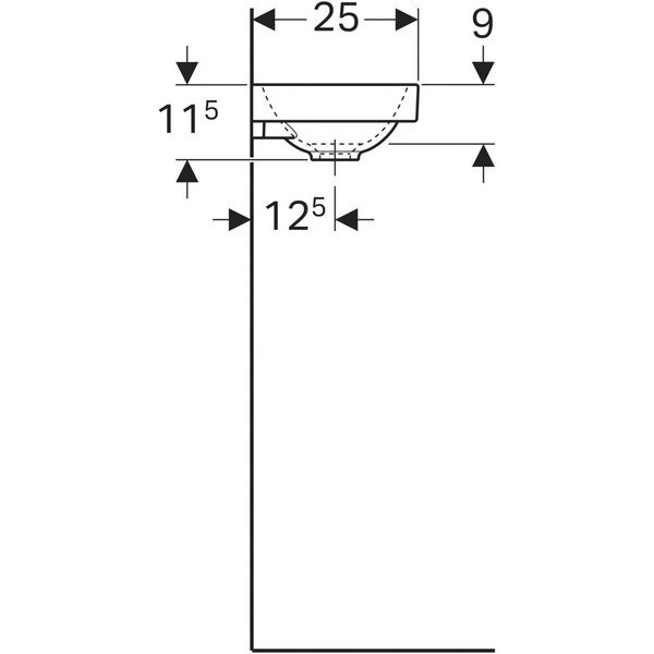 Pesuallas Geberit Acanto L40 S25cm hanareikä oikealla Keratect