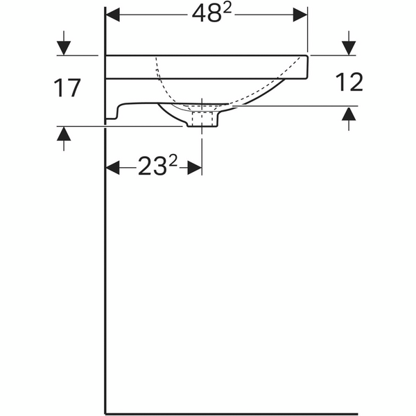 Pesuallas Geberit Acanto L60 S48,2cm hanareikä ylivuotoaukko Keratect