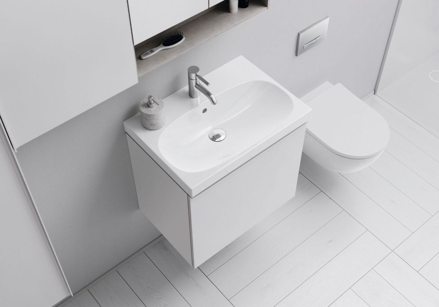 Pesuallas Geberit Acanto L65 S48,2cm hanareikä ylivuotoaukko Keratect