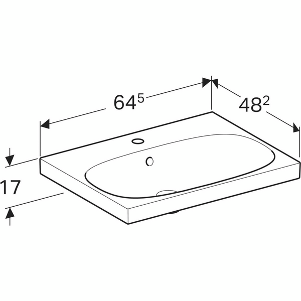 Pesuallas Geberit Acanto L65 S48,2cm hanareikä ylivuotoaukko Keratect