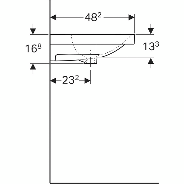 Pesuallas Geberit Acanto L90 S48,2cm ylivuotoaukko Keratect