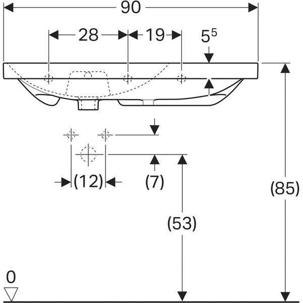 Pesuallas Geberit Acanto L90 S48,2cm ylivuotoaukko laskutaso oikea Ktect