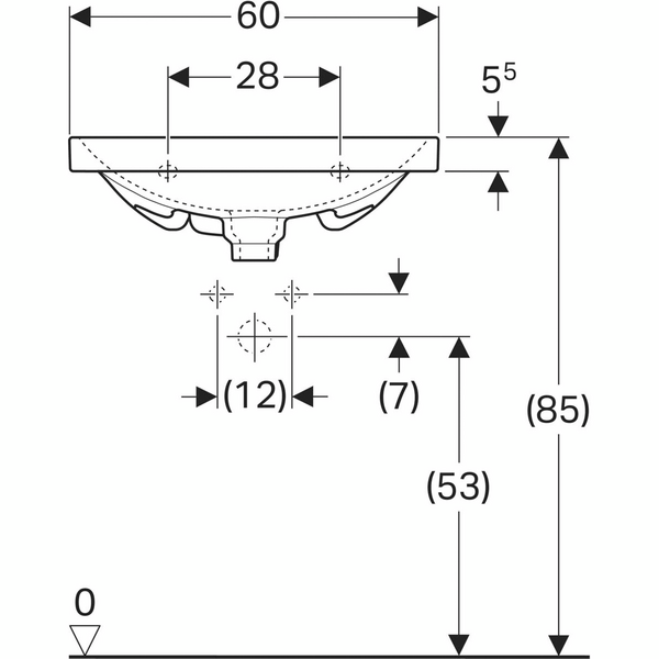 Pesuallas Geberit Acanto L60 S48,2cm hanareikä piilotettu ylivuoto