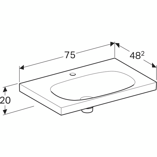 Pesuallas Geberit Acanto L75 S48,2cm hanareikä piilotettu ylivuoto Keratect