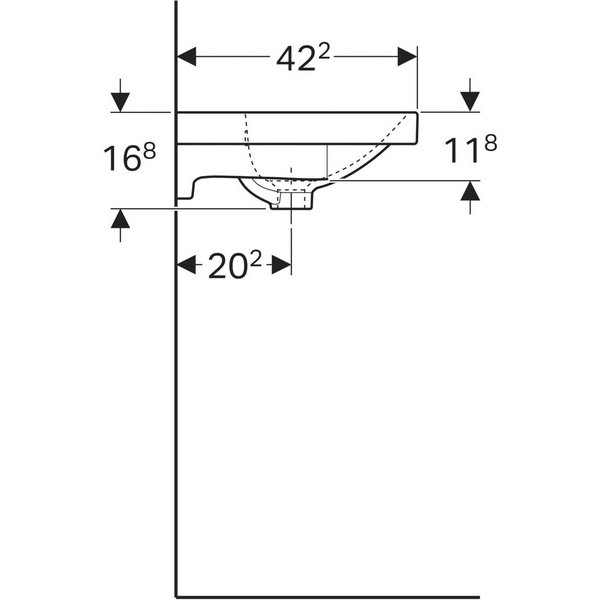 Pesuallas Geberit Acanto L75 S42,2cm compact hanareikä ylivuotoaukko