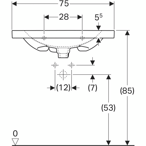 Pesuallas Geberit Acanto L75 S42,2cm compact hanareikä ylivuotoaukko Ktect