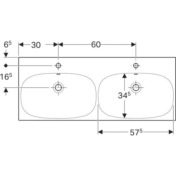Kaksoispesuallas Geberit Acanto L120 S48,2cm hanareikä ylivuotoaukko