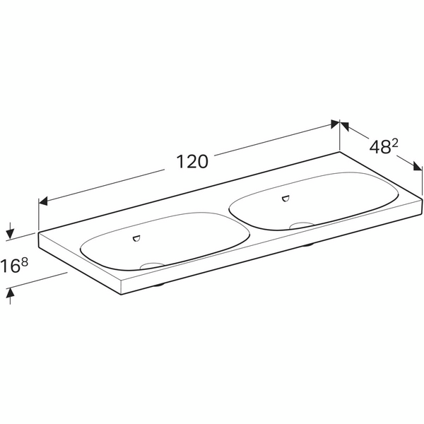 Kaksoispesuallas Geberit Acanto L120 S48,2cm ylivuotoaukko