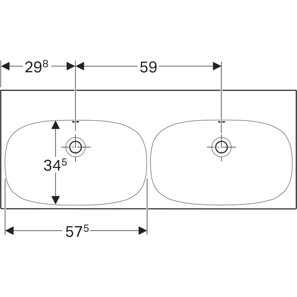 Kaksoispesuallas Geberit Acanto L120 S48,2cm ylivuotoaukko