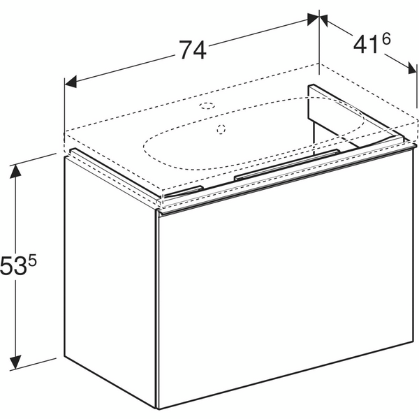 Allaskaappi Geberit Acanto L74 K53,5 S41,6cm hiekanharmaa
