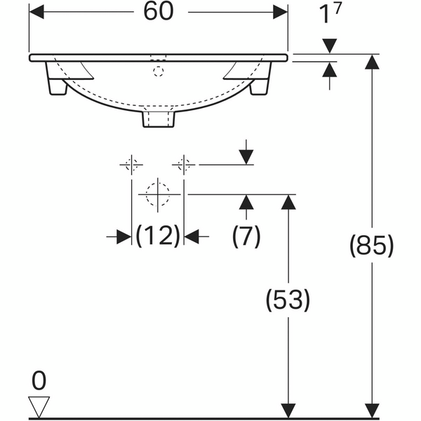 Tasoallas Geberit Acanto L60 S48cm hanareikä ylivuotoaukko