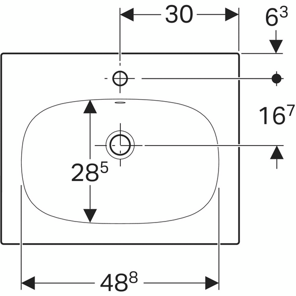 Tasoallas Geberit Acanto L60 S48cm hanareikä ylivuotoaukko