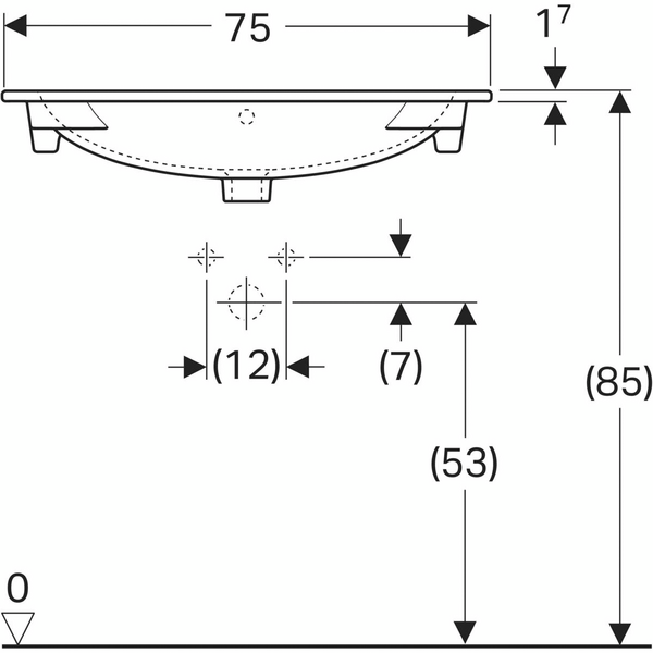 Tasoallas Geberit Acanto L75 S48cm hanareikä ylivuotoaukko