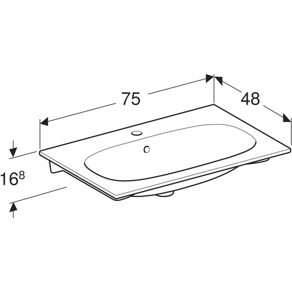 Tasoallas Geberit Acanto L75 S48cm hanareikä ylivuotoaukko Keratect
