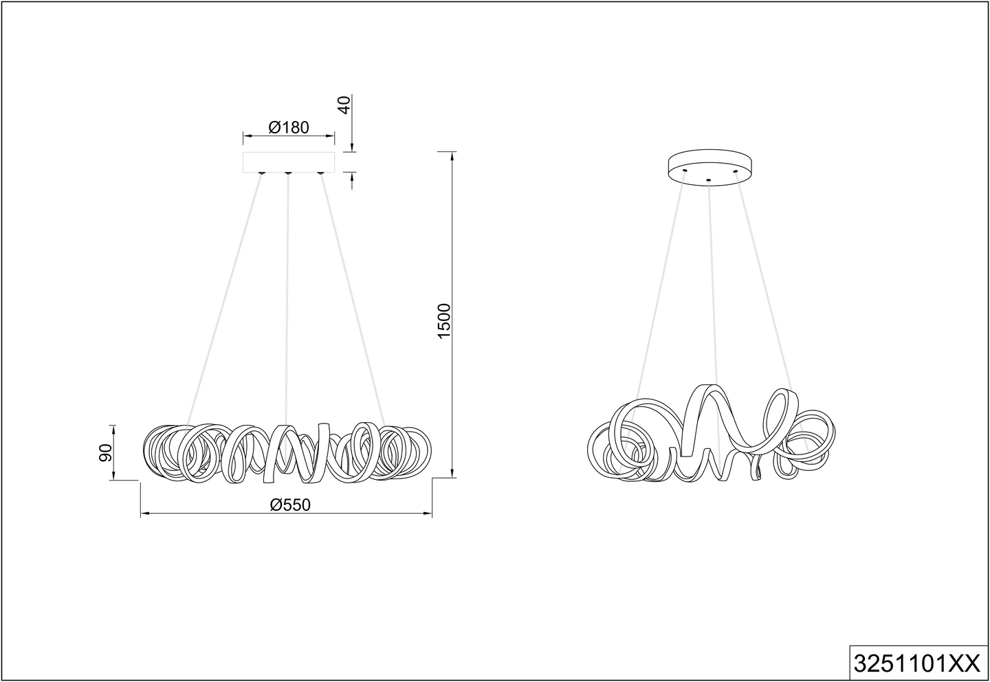 Riippuvalaisin TRIO Curl led 5000lm mattamusta