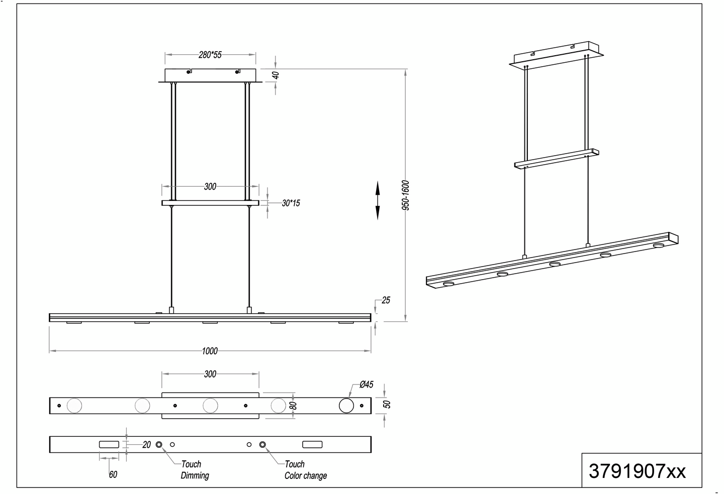 Riippuvalaisin TRIO Lacal led 380lm mattamusta