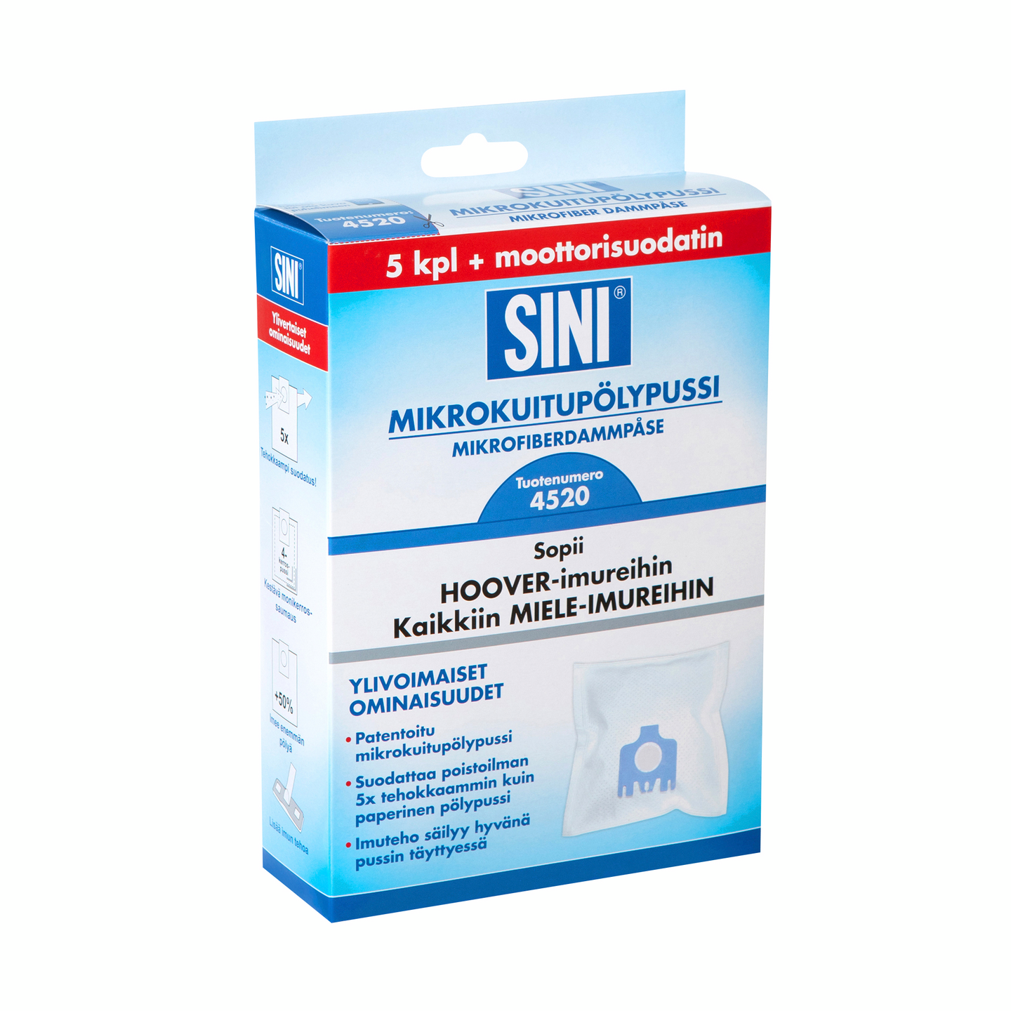 Mikrokuitupölypussi SINI 5kpl S54520
