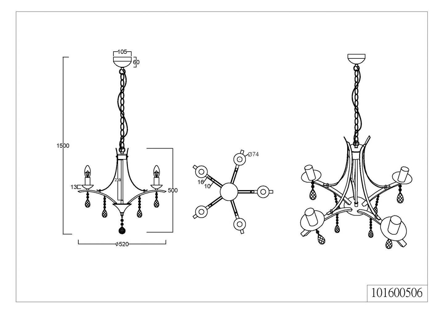 Kattokruunu TRIO Lucerna E14 5-osainen kromi