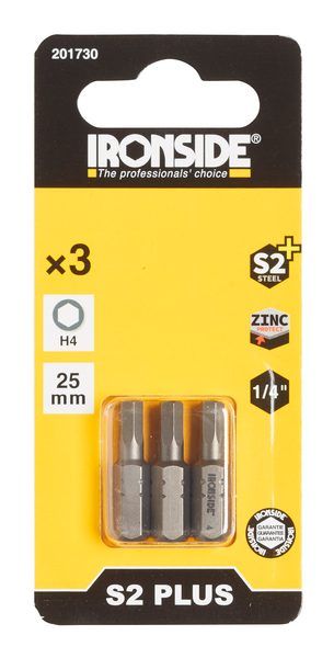 SKRUVBIT HEX4 25MM 3DEL IRONSIDE