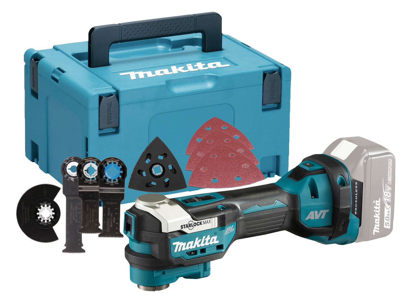 Monitoimikone Makita DTM52ZJX4 18V runko + terävalikoima