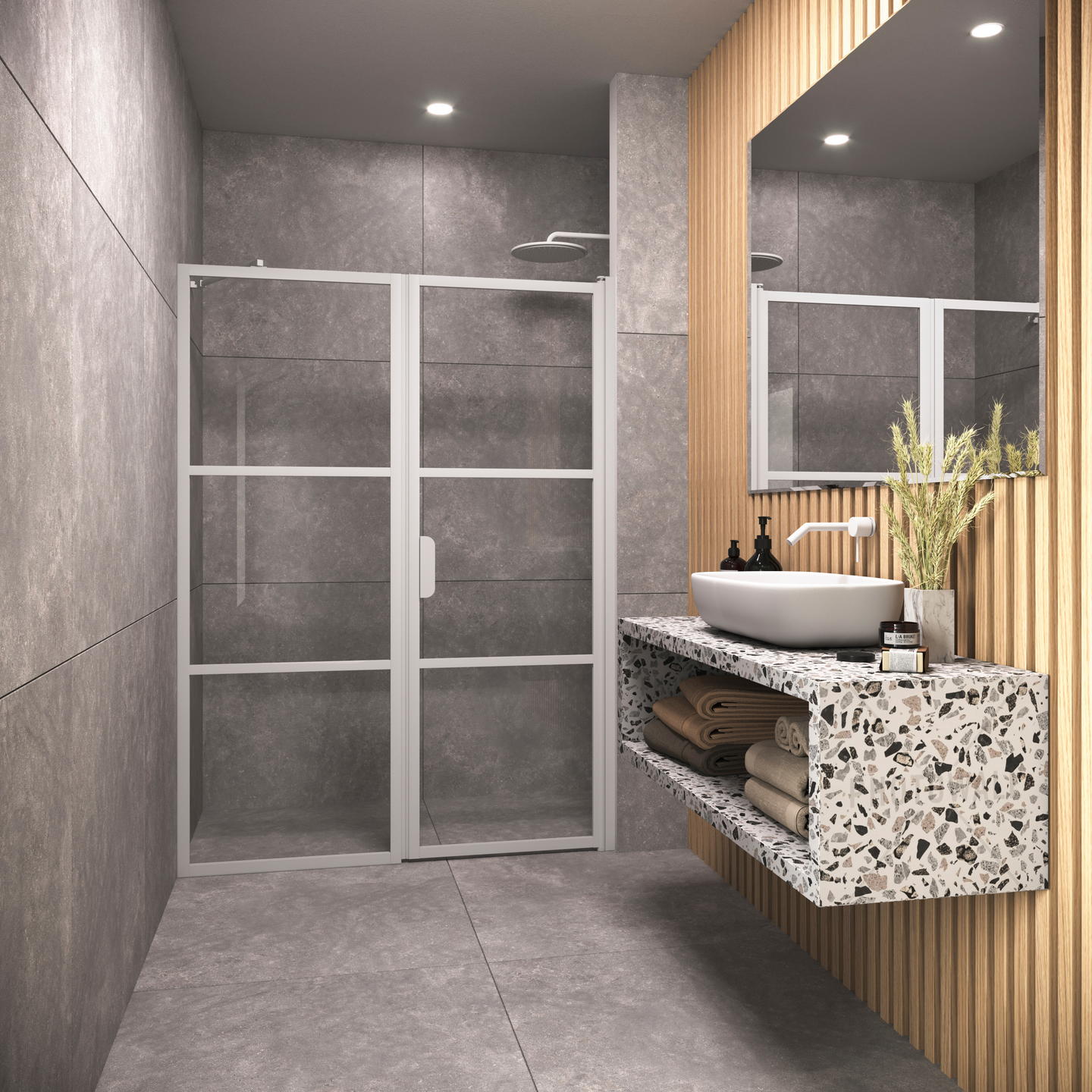 Tilanjakaja Bläk 745 Tokyo kiinteä ja kääntyvä seinä 909x807x1950mm valkoinen