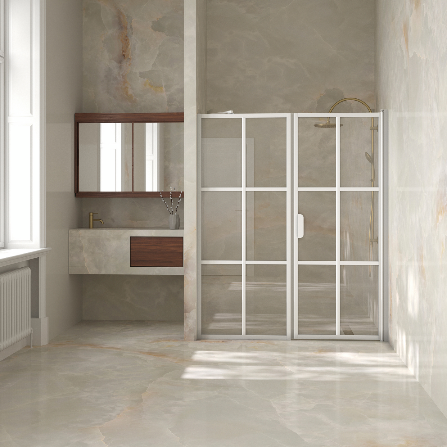 Tilanjakaja Bläk 750 Paris kiinteä ja kääntyvä seinä 909x807x1950mm valkoinen