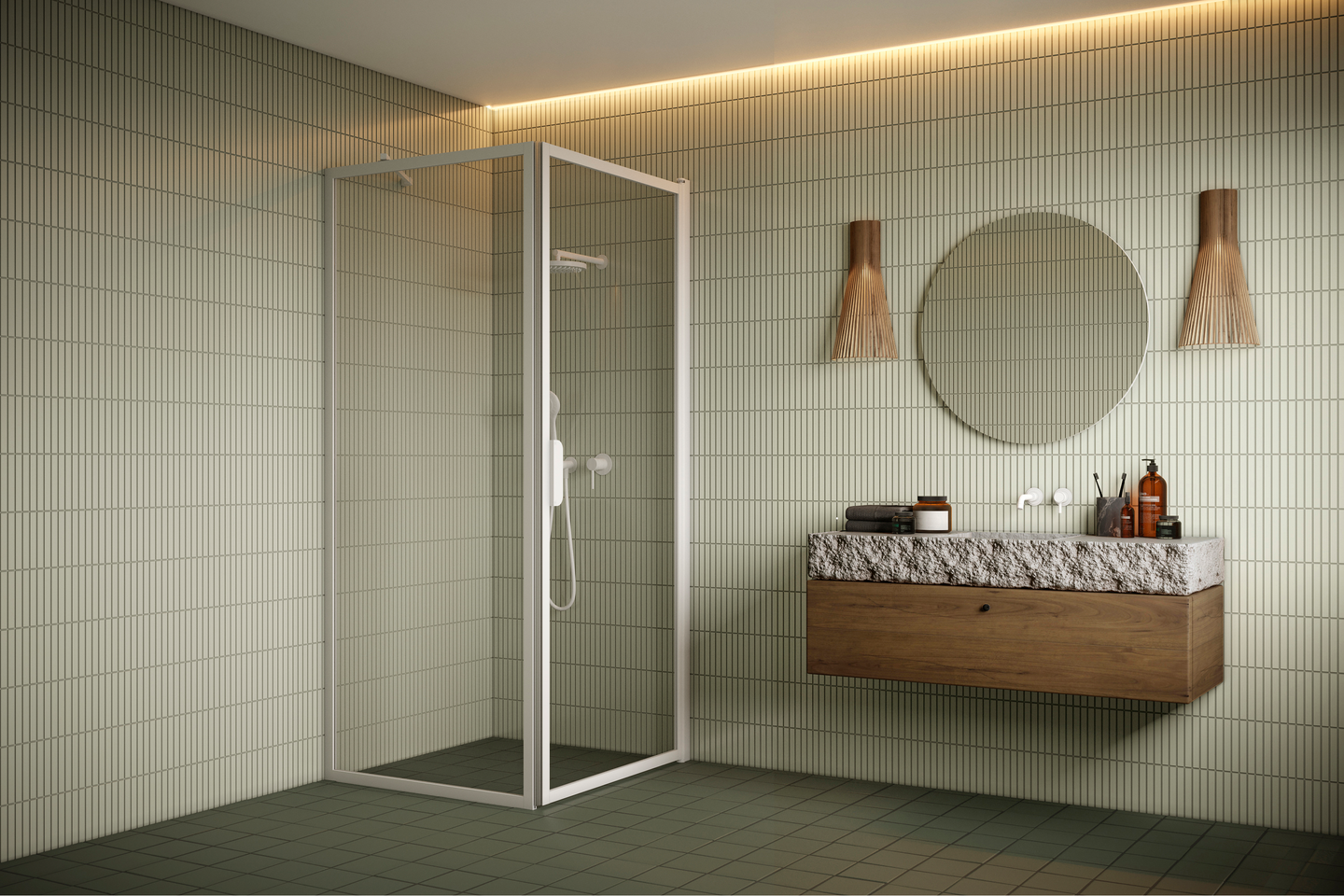 Suihkunurkka Bläk 755 New York kiinteä ja kääntyvä seinä 919x717x1950 valkoinen