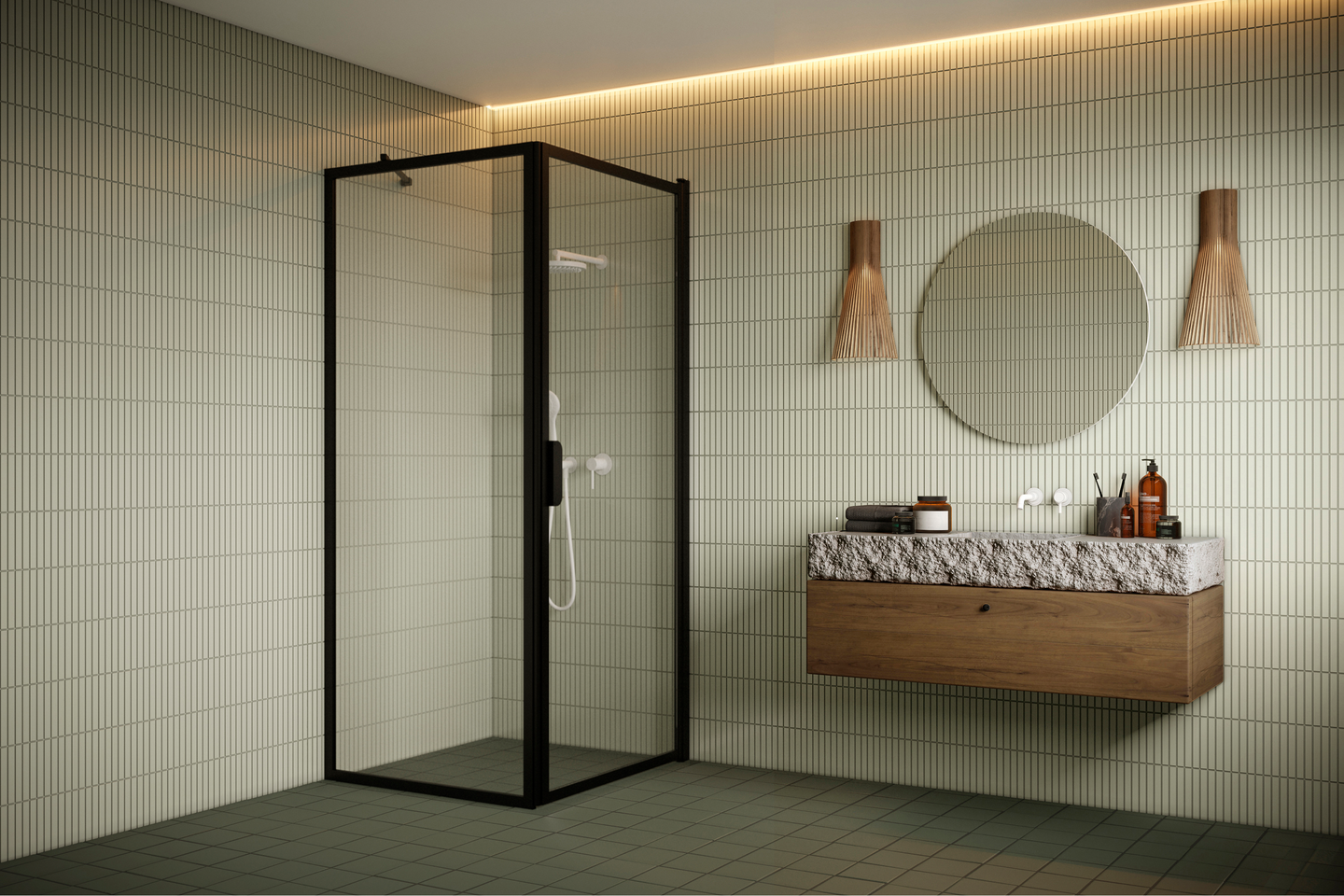 Suihkunurkka Bläk 755 New York kiinteä ja kääntyvä seinä 719x917x1950mm musta