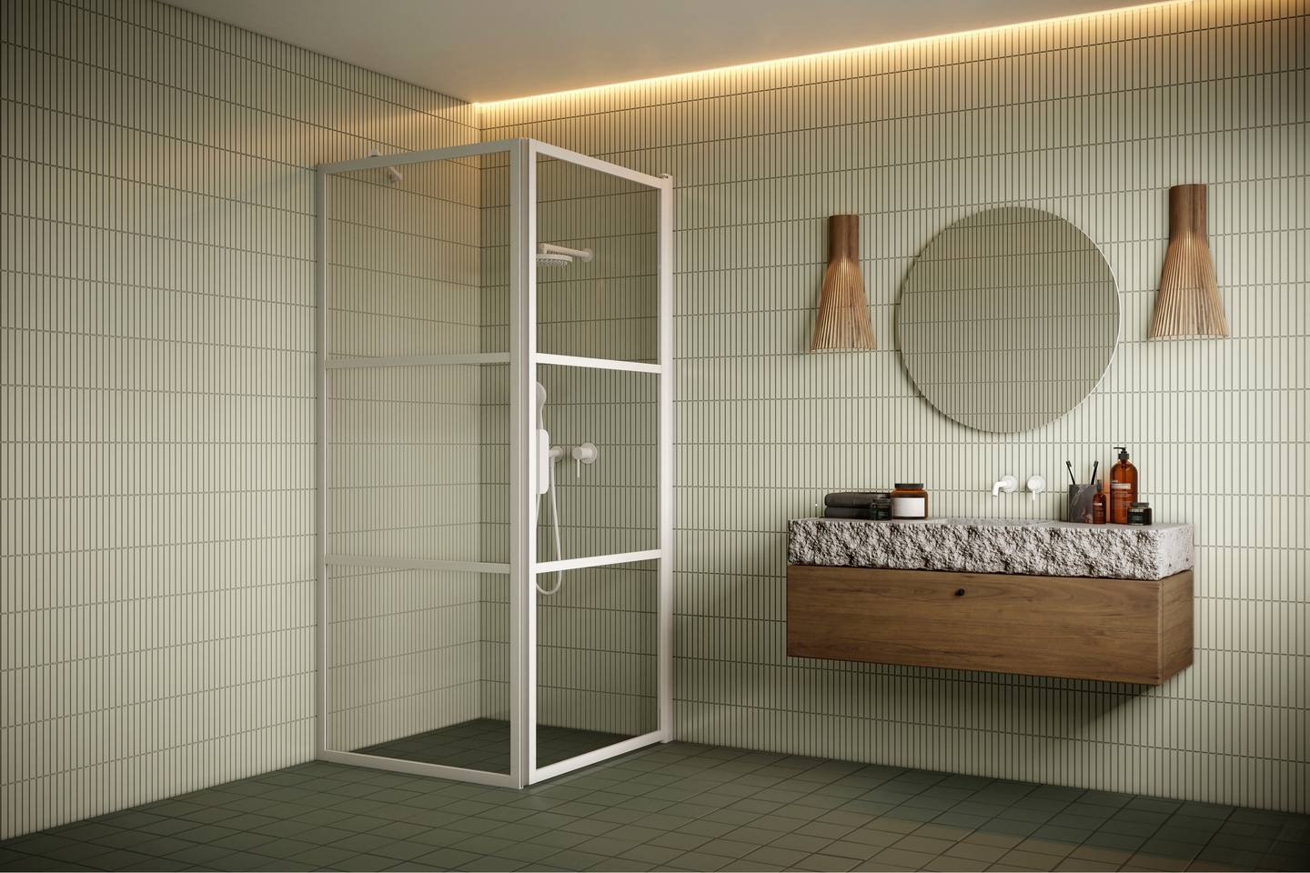 Suihkunurkka Bläk 760 Tokyo kiinteä ja kääntyvä seinä 919x817x1950mm valkoinen