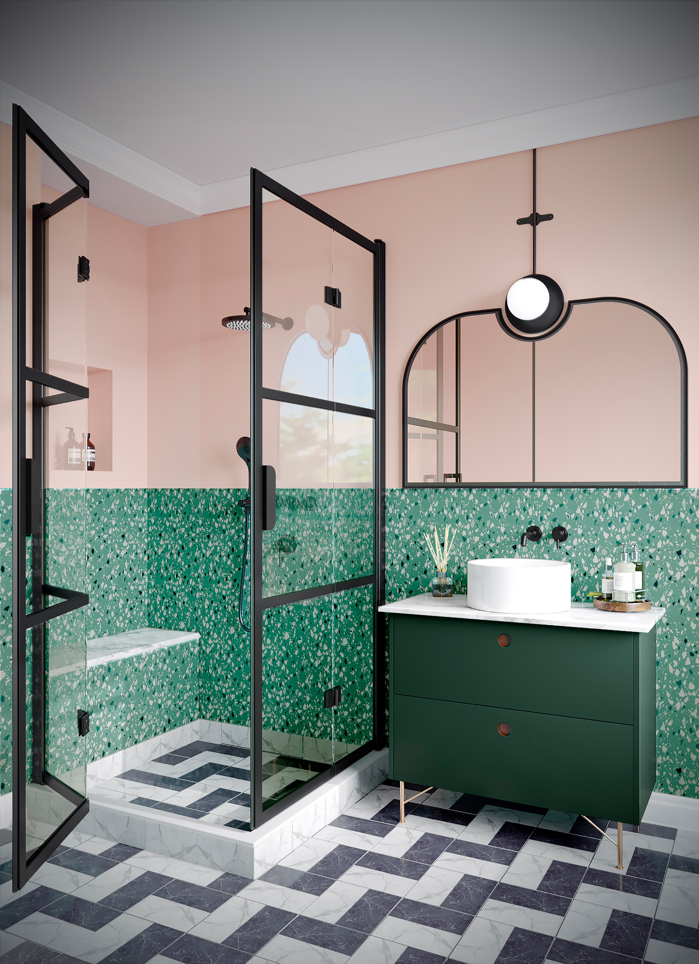 Suihkunurkka Bläk 89A Tokyo taittuvilla ovilla 702x902x1950mm musta