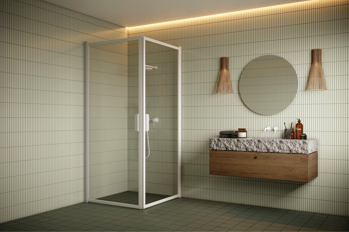 Suihkunurkka Bläk 757 New York kahdella kääntyvällä ovella 917x917x1950mm valk