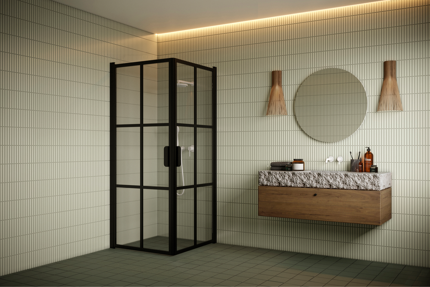 Suihkunurkka Bläk 767 Paris kahdella kääntyvällä ovella 717x917x1950mm musta