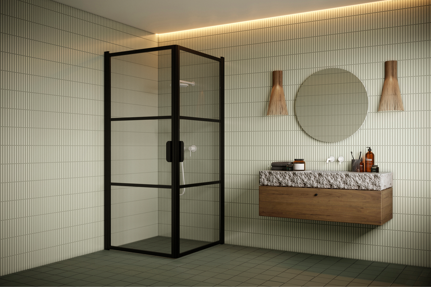 Suihkunurkka Bläk 762 Tokyo kahdella kääntyvällä ovella 817x817x1950mm musta