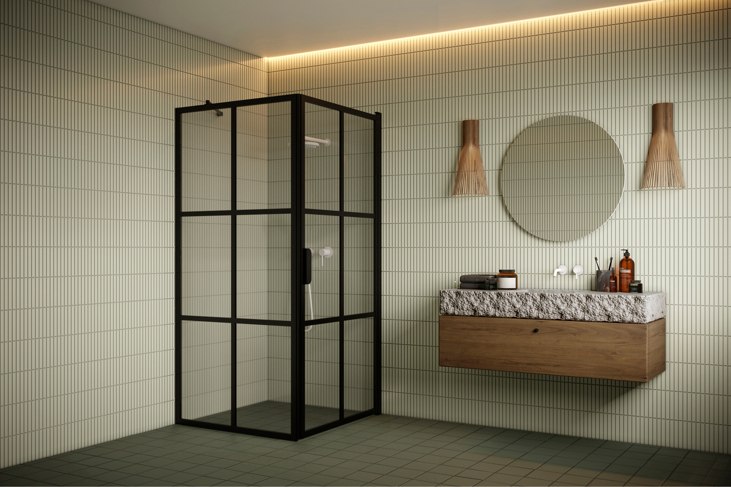 Suihkunurkka Bläk 765 Paris kiinteä ja kääntyvä seinä 719x917x1950mm musta