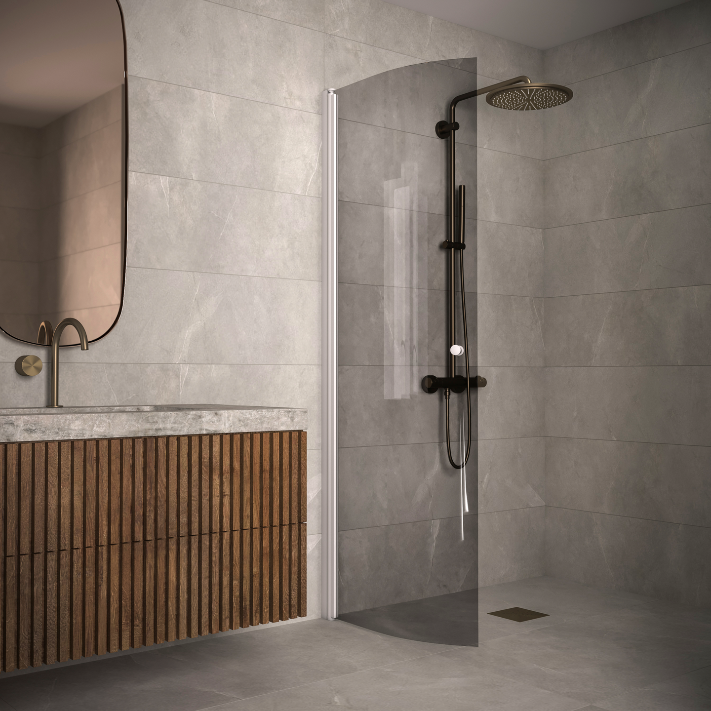 Suihkuseinä Classic 122 kaareva kääntyvä 638x1900mm valkoinen/savu