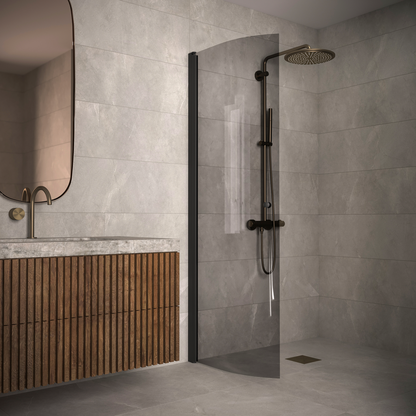 Suihkuseinä Classic 122 kaareva kääntyvä 638x1900mm musta/savu