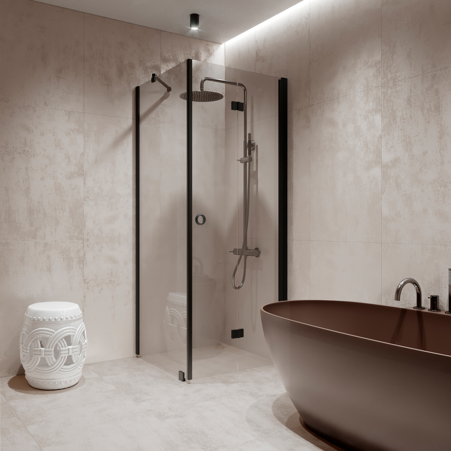 Suihkunurkka Forma 369 kiinteä+kääntyvä 902x707x2025mm musta/kirkas