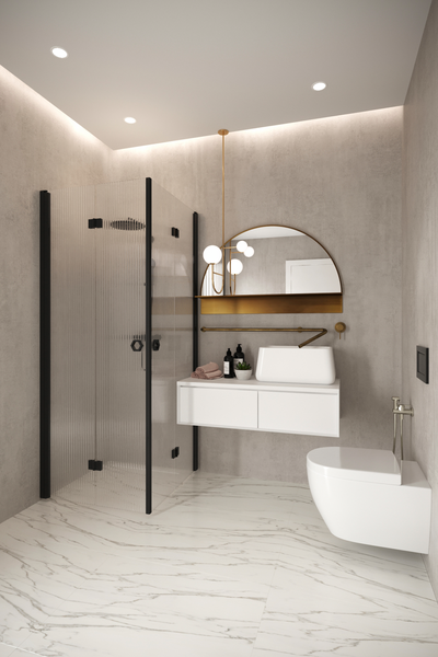 Suihkunurkka Forma 376 taittuvilla ovilla 707x707x2025mm musta/reeded