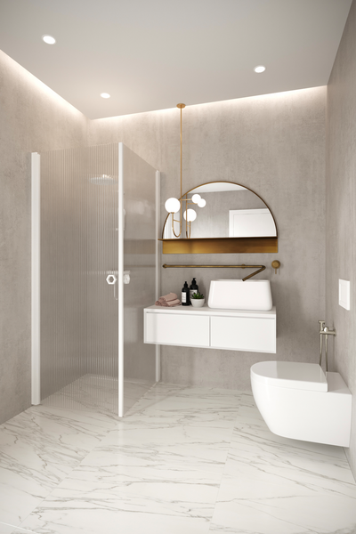 Suihkunurkka Forma 372 kääntyvillä ovilla 807x807x2025mm valkoinen/reeded