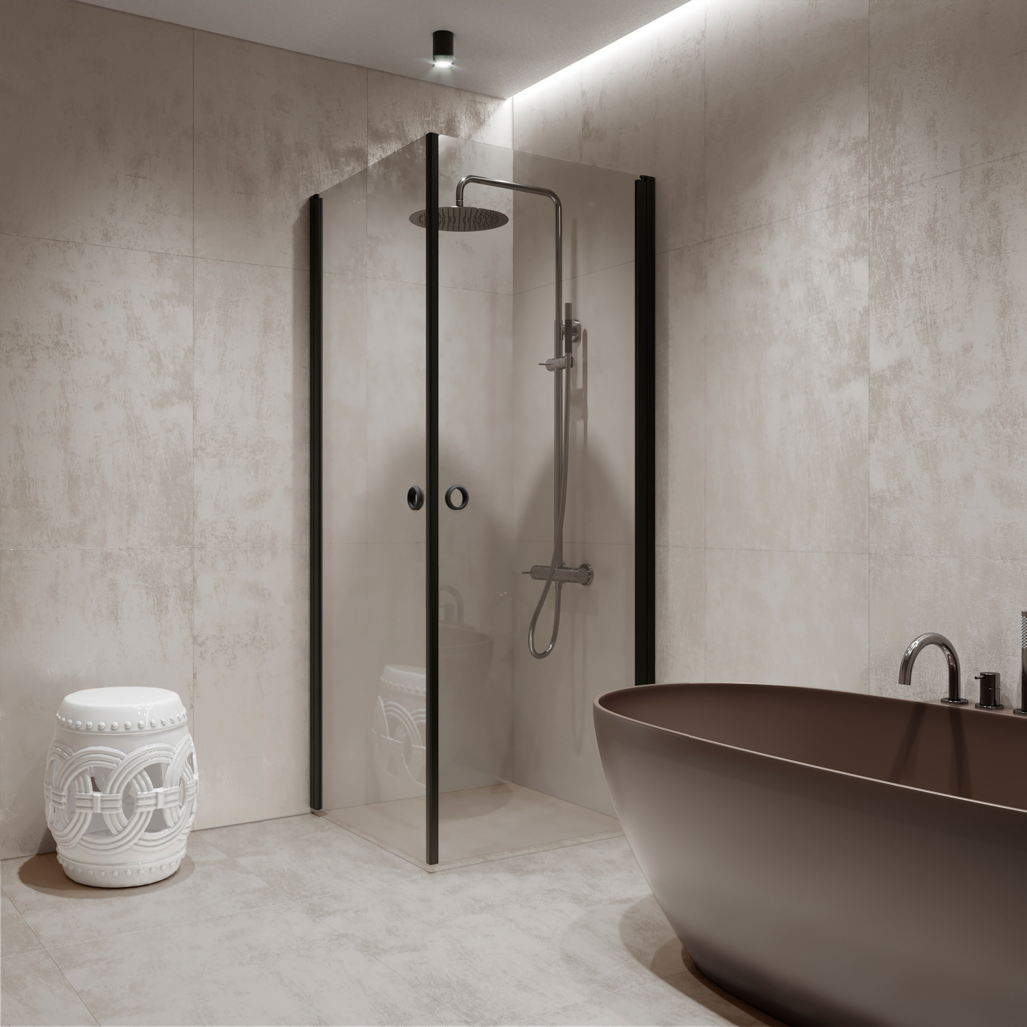 Suihkunurkka Forma 372 kääntyvillä ovilla 807x807x2025mm musta/kirkas