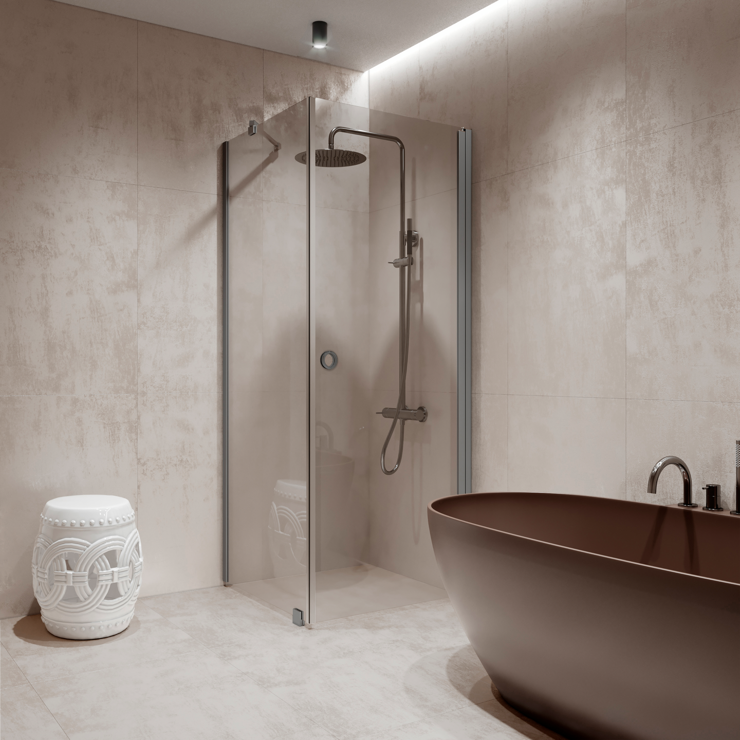 Suihkunurkka Forma 368 kiinteä+kääntyvä 702x707x2025mm harmaa/kirkas