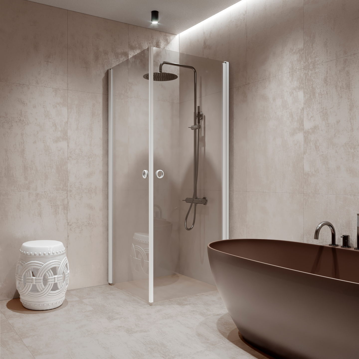 Suihkunurkka Forma 372 kääntyvillä ovilla 807x807x2025mm valkoinen/kirkas