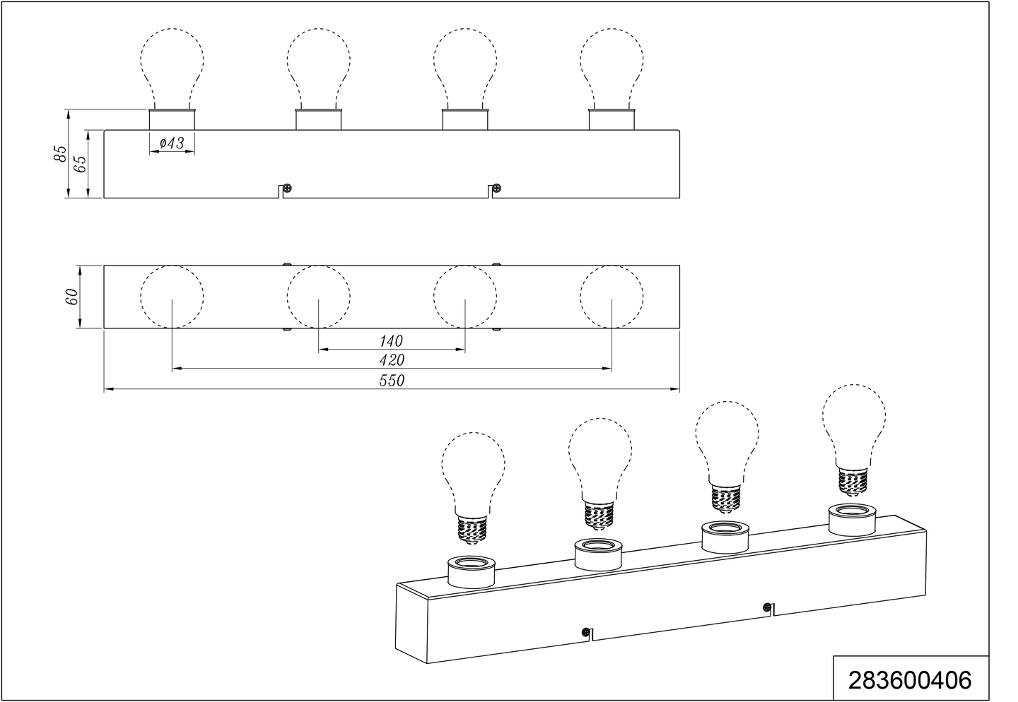 Seinävalaisin TRIO Theatro E27 4-osainen kromi