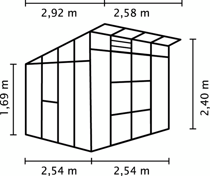 Kasvihuone Vitavia Freya 7600 karkaistu lasi/kennolevy, musta alumiinirunko