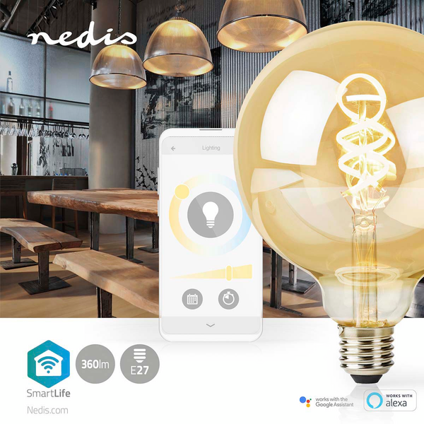 Led-lamppu Nedis Smartlife Wifi kierrefilamentti 1800-6500K 360lm G125 E27